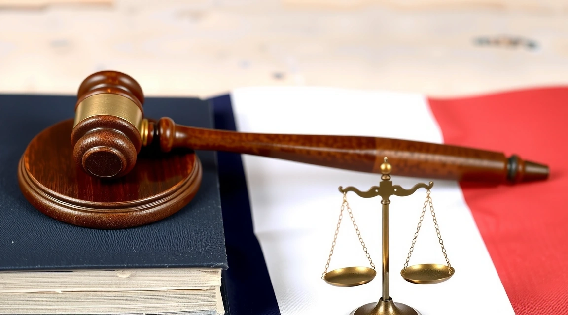 Symbole de la justice avec un marteau et un livre de loi