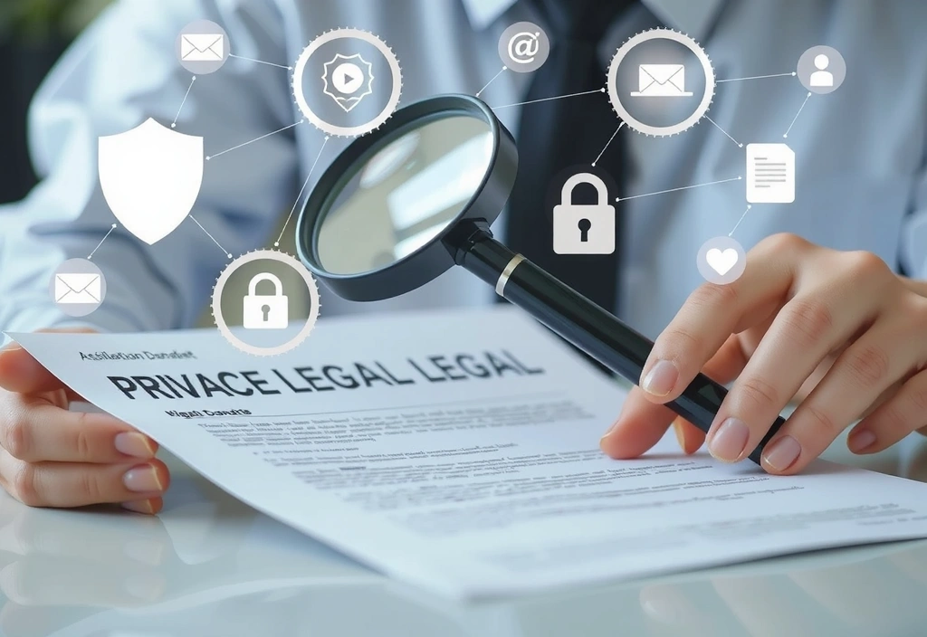 Illustration d'une personne lisant un document légal, symbolisant la transparence et la protection des données